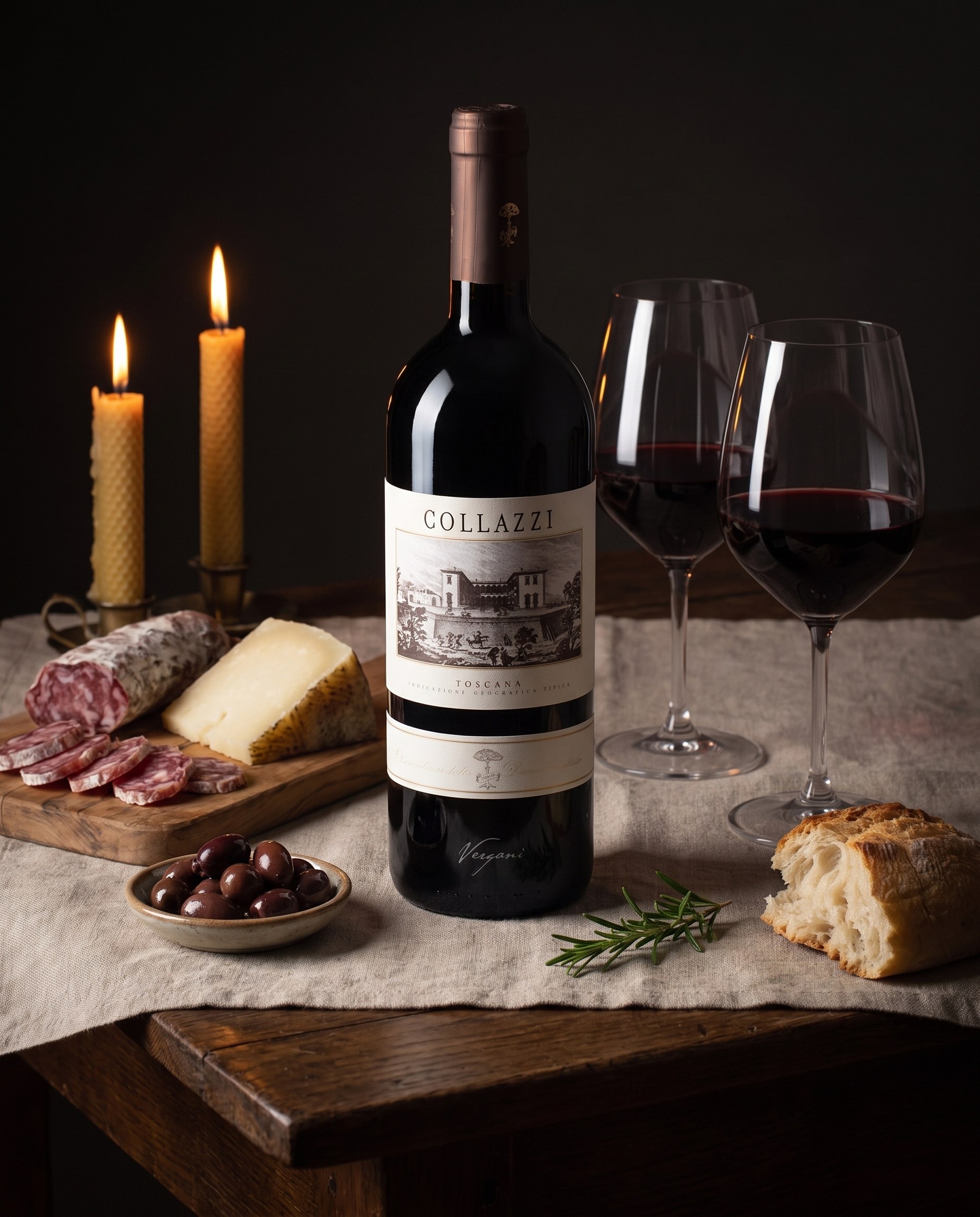 Toskanische Tafel mit Pecorino, Salumi und Collazzi